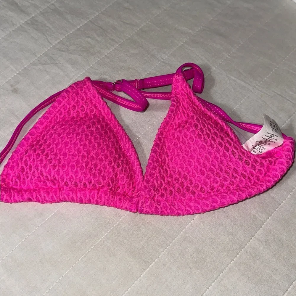 XS-S 160 Bright Pink Honey Comb Textured Bikini Set and Side Tie Cover Up